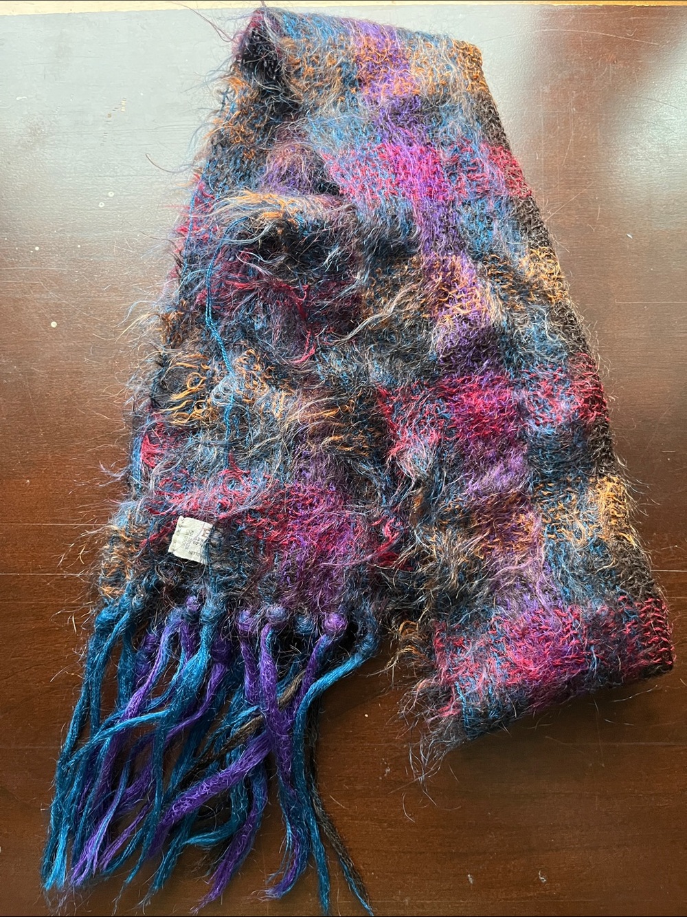 Echo Vintage Multicolor Mohair Wool Fringe Scarf Made in England